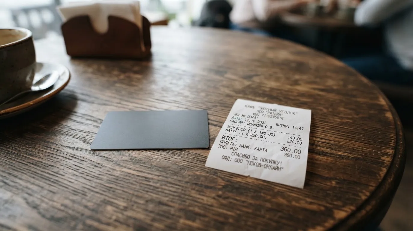 Чек и карта на столике в кафе