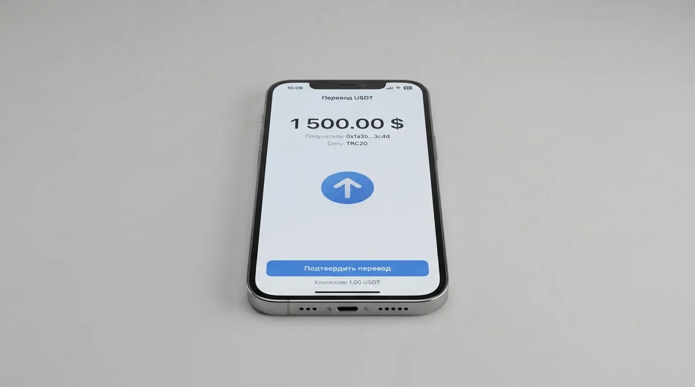 Телефон с экраном перевода стейблкоина